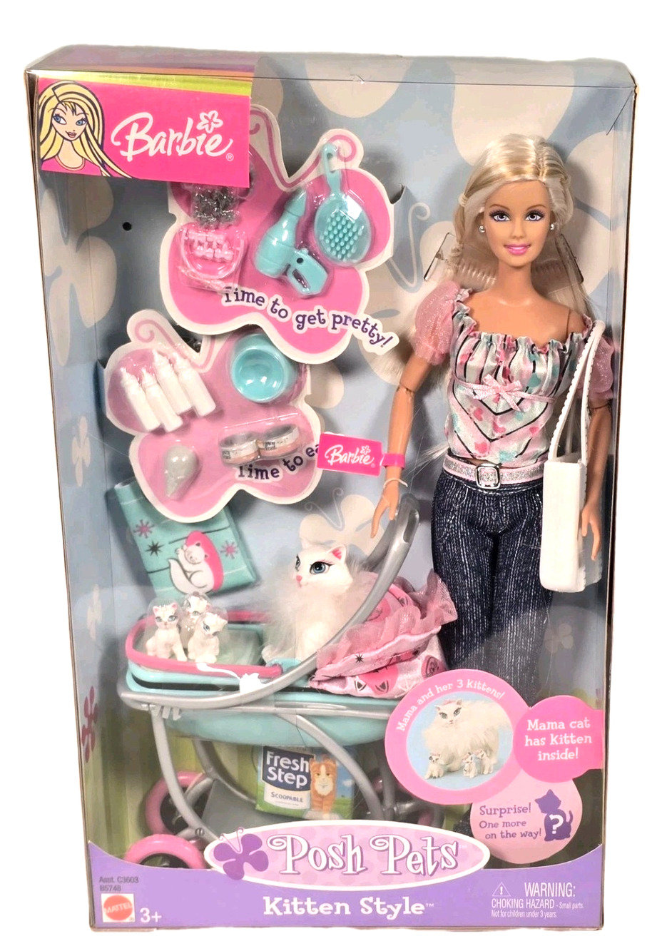 Mattel Barbie Posh Pets Kitten Style 2003 Doll Playset B5748, New